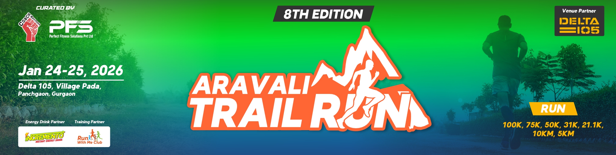 Runners at the Aravali Trail Run crossing mustard fields